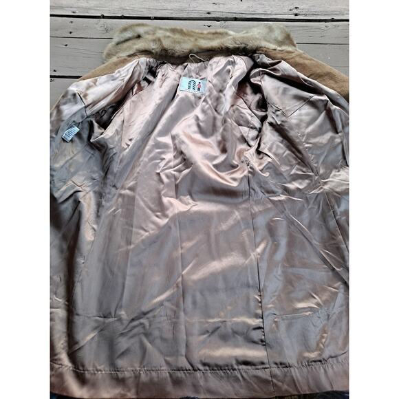 Vtg 70s Lilli Ann San Francisco Faux Fur Coat Tan Suede Trim Mod England - Picture 9 of 13